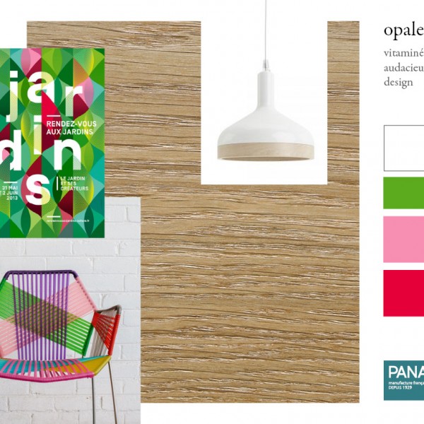 Parquet chêne Opale, collections Panaget / Idées déco : des couleurs toniques (rouge, rose, vert) pour un intérieur lumineux, contemporain et design.